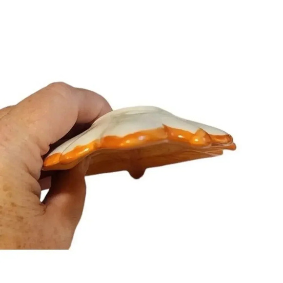 Vintage Leaf-Shaped Orange Ceramic Trinket Dish 7" - Picture 4 of 4